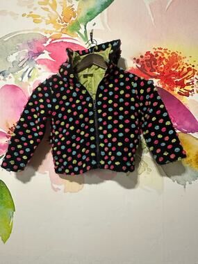 HANNA ANDERSSON Girls Sz 100 4T Raised Poka Dot lined Jacket Hooded Fun Colorful